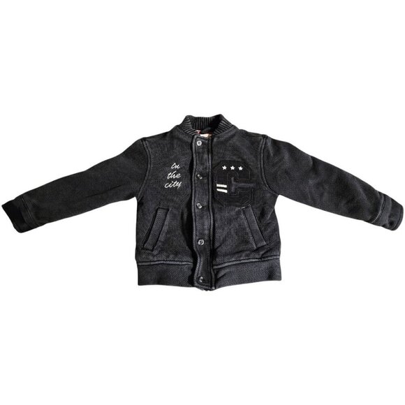 Cat & Jack Other - Cat&Jack Boys Black Cool Letterman Distressed Bomber Jacket SZ XS 4/5 Streetwear